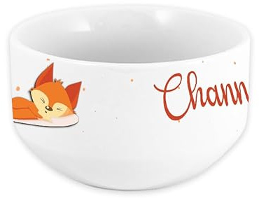 Bol enfant personnalisable – Ajoutez le prénom | Cadeau original | 720mL | Plusieurs motifs | Céramique (Renard)