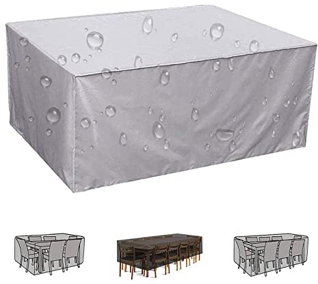 Housse Table Jardin Rectangulaire 170x160x100cm Argent 420D Tissu Oxford Housse de Protection Imperméable pour Meubles de Jardin Housse de Protection pour Salon de Jardin Bâche de Protection Étanche
