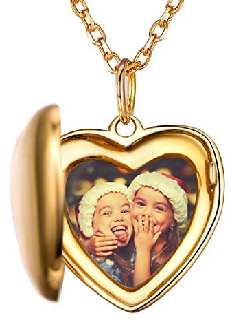 SILVERCUTE Collar con Fotos Personalizados Plata de Ley 925 para Mujeres Chapado en Oro 18K Colgante Medallón Guardapelo Corazón Regalos para Mama Amiga Esposa de Cumpleaños Aniversario