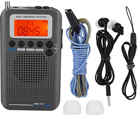 VHF Band Radio, Airplane Band Radio Receiver Portable Handheld Recorder in Full Aircraft (Grey) with Full AIR FM AM CB S LCD Display Backlight(Black)