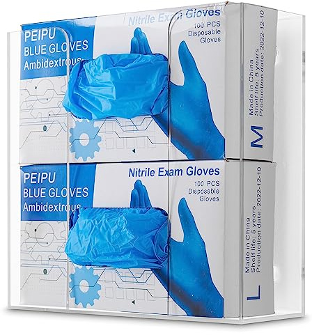 Stock Your Home Double Acrylic Gloves Dispenser, Tissue Box Shelf, Glove Holder Wall Mount, For Kitchen, Cleaning Closet, Lab, Exam, Office