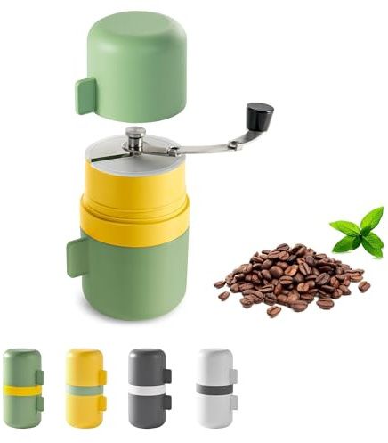 Kingdong Molinillo de café manual, molinillo portátil de granos de café con rebaba cónica de cerámica, balancín plegable, grosor ajustable, molinillo de café de mano para viajes al aire libre, camping