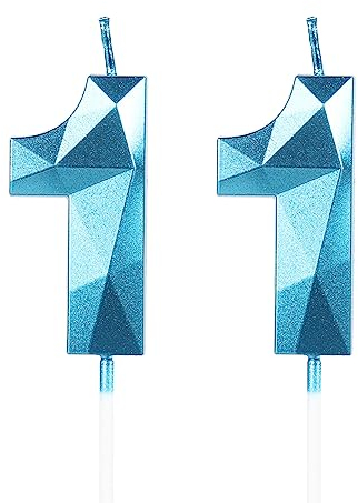 Yiran Candele di compleanno, Candele con numeri da 5cm, Candela numero 11, Candele in blu, 3D forma di diamante, Candele di compleanno per torta, Candele per torte, decorazioni per feste (Numero 11)
