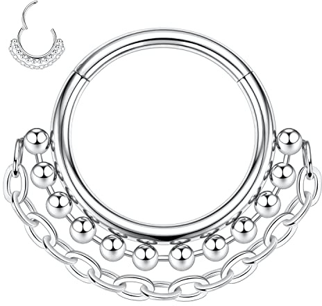 AROWRO 16G Stainless Steel Septum Clicker Daith Earrings Daith Rook Tragus Helix Cartilage Lobe Septum Piercing Jewelry Snake/Pyramid/Arrow/Star Design Hinged Segment Ring