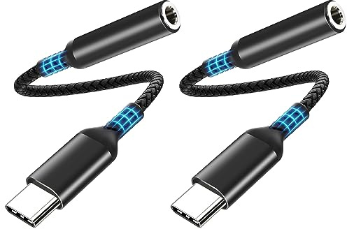 Adapter USB C Auf Klinke,USB C Klinke Adapter 3.5mm Audio mit HiFi DAC Chip für iPhone 17 Pro Max/Pro/17/16/15 Samsung S24 S23 S22Ultra Note20 A53,Huawei P50/Pro Mate50 iPad Pro MacBook 2PCS Schwarz