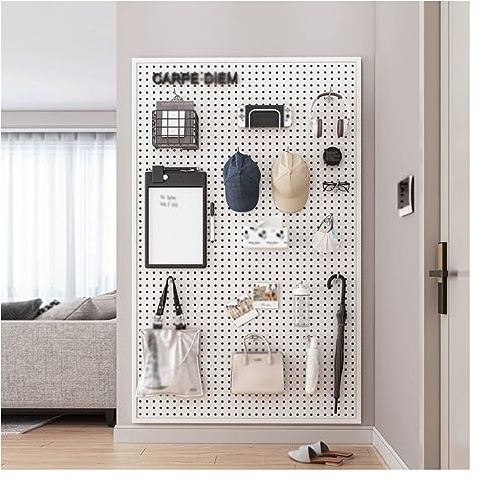 PFCDZDU Panneau Perforé Mur Organisateur, Montage Mural Afficher Acier Panneau Perforé Ensemble Panneaux, Maison Bureau Garage Suspendu Modulaire Étagère Combinée (Couleur : White, Taille : 150x60x2