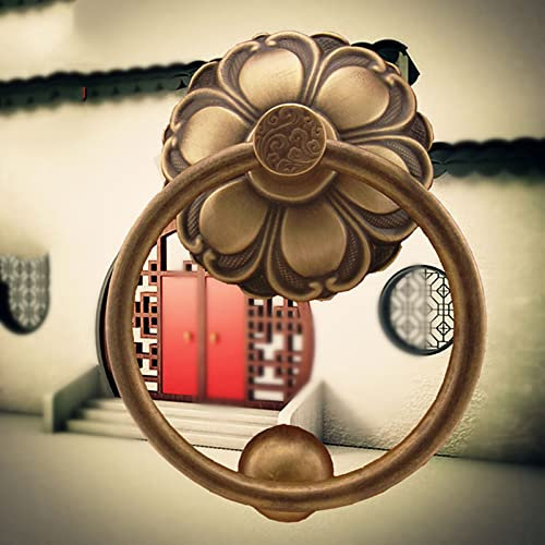LOHXA Store Blumenförmiger Türklopfer Aus Reinem Kupfer, Bronzefarbene Türklopfer Aus Rostfreiem Metall Für Retro-Haustürgriffe Aus Holz/Brass