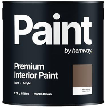 Hemway - Premium Interior Paint - Mocha Brown 2.5 L | Indoor Matt Finish, Acrylic & Water-Based Emulsion | Quick Dry & High Coverage for the Kitchen, Bathroom & Bedroom