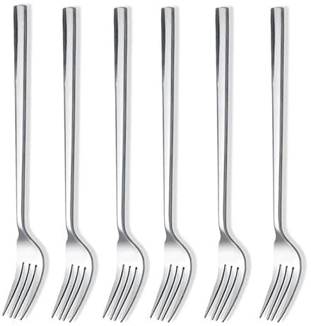 SENIDIKE 6 Pieces 304 Stainless Steel Dinner Forks, Korean Long Handle Food Steak Forks Set, Mirror Polish Edge, Dishwasher Safe