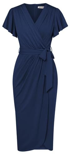 GRACE KARIN Women’s Navy Blue Dress - Valentine’s Day Formal Wrap V Neck Short Sleeve Summer Maxi Dress - Size 16