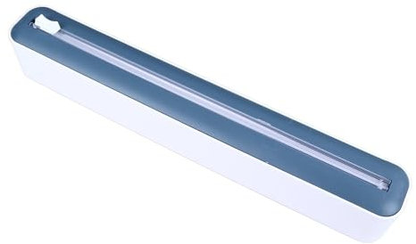Plastic Wrap Dispenser with Cutter, Reusable Cling Film Dispenser, Adjustable Size, Waterproof Oil Resistant Magnetic Plastic Wrap Dispenser (White Blue)