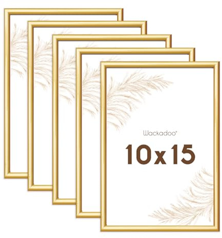 Wackadoo Bilderrahmen 10x15 Gold 5er Set Fotowand Fotorahmen aus leichtem Kunststoff mit Glas Picture frame Poster