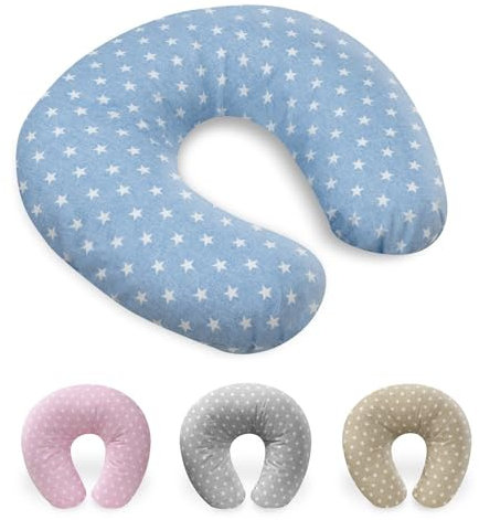 Interbaby Almohada Embarazada Algodón 55x55 cm, Relleno de Silicona | Cojin Lactancia Bebe Cómodo, Fácil Lavado, Versátil | Cojin Embarazada para Recientes y Futuras Mamás | Star Azul
