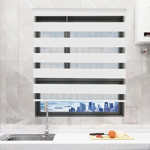 Verdunklungsrollo Klemmfix 100 x 180 cm Hitzeschutz Energiesparend Fensterrollo Zebrarollo Seitenzugrollo Inkl. Montagematerial für Wohnzimmer Küche Büro, Weiß