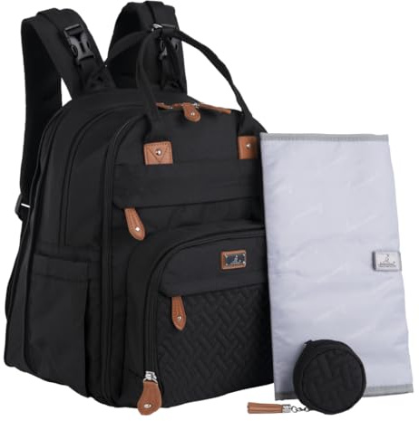 BabbleRoo Extra stor blöjväska, expanderbar babyväska med upp till 50 % mer kapacitet – Travel Essentials babyväska med skötdyna, barnvagnsremmar och napp fodral – unisex, svart