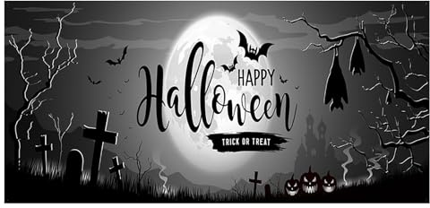 Pancarta decorativa de tela para jardín de Halloween, cochera, decoración de Halloween, pancarta de fondo de terror, extragrande, decoración de fiesta para interiores y exteriores (G, 210 x 240 cm)