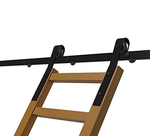 CuNtoHHH 5-13 Fuß Schiebeleiter-Bibliothek, komplettes Hardware-Rollschienenset mit Bodenrollen (ohne Leiter), Flache, Mobile Leiterschiene für Zuhause/drinnen/auf dem Dachboden, schwarz (Größe: 10 F