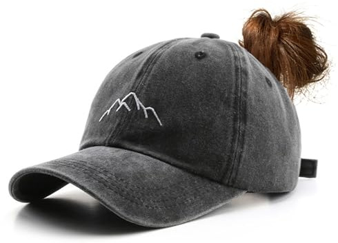 YULOONG Damen Pferdeschwanz Baseball Cap Mountain Stickerei Baseball Cap Retro Baumwolle Hut Cap Einstellbare Sport Cap