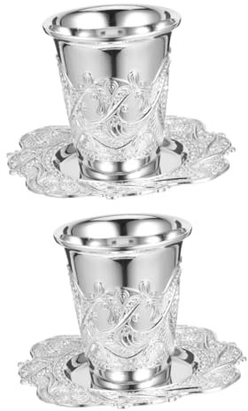 Cabilock 2 Sätze Tasse Pessach-kidduschbecher Weinkelch Jüdischer Kidduschbecher Heiliger Kelch Kidduschbecher Schabbat Havdala-weinbecher Gravierter Kidduschbecher Silver Zinklegierung