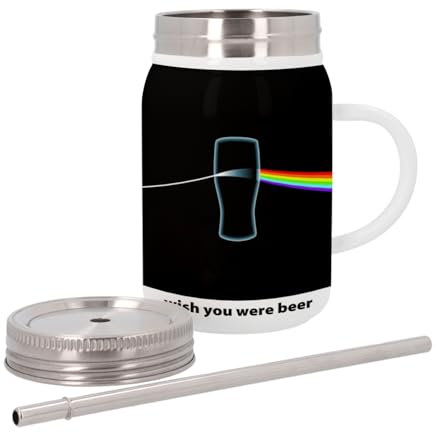 Insulated Stainless Steel Mug with Lid and Straw - Dark Side of The Beer/Wish You Were Beer - 500ml - Thermo Mug