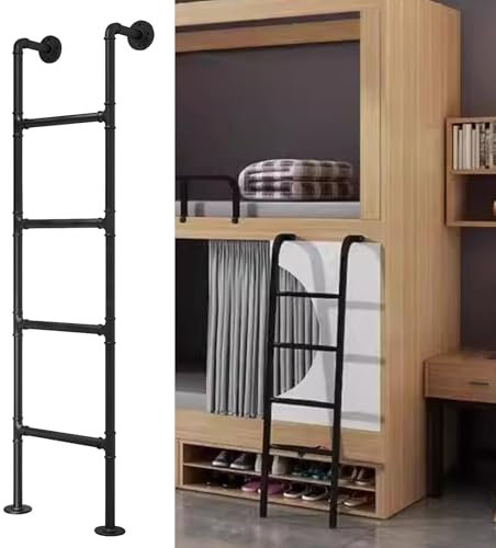 HUJIEAAA Schwarze Etagenbettleiter - Trittleiter aus Metall für das Loft, 49/51/59/65 Fensterschacht-Ausstiegsleiter Keller 3-10 Sprossen Feuerleiter für Wohnungen mit hohen Betten (140