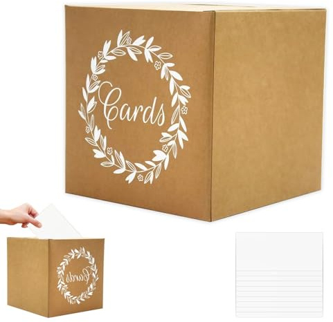 Perpoe Hochzeit Kartenbox aus Kraftpapier Geschenkbox mit 10 Grußkarten Geldbox für Geburtstag Briefbox mit Schlitz Deko für Baby Dusche Party