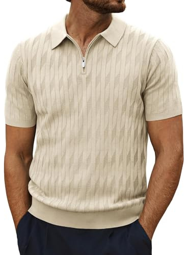 PJ PAUL JONES Polo Shirts for Men UK Short Sleeve 1/4 Zip Polo Shirt Knitted Polo Shirts for Men Apricot XL