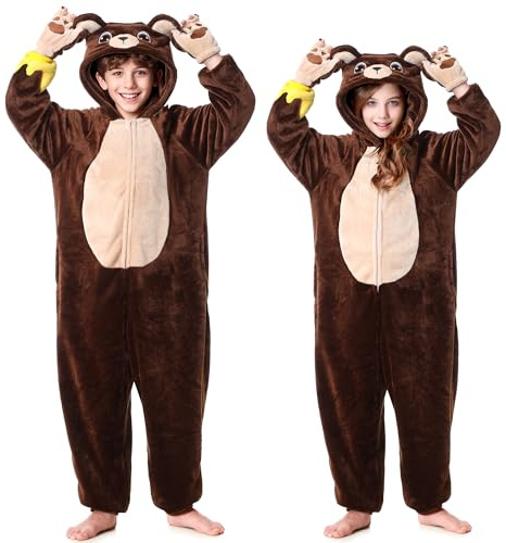 Hislovy Brown Bear Costume Kids, Girls Boys Flannel Plush Animal Bear Onesie for Halloween Christmas Cosplay