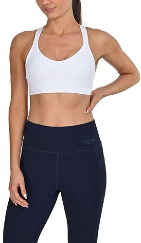 TCA Reggiseno Sportivo Donna - Top Palestra Donna Fitness per Sport e Yoga - Reggiseno Imbottito con Spalline Regolabili - Top Sportivo a Medio ed Alto Impatto - Imbottitura Rimovibile - Bianco, M