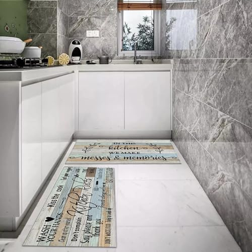 Nhemeylp Kitchen Rug Set 2 Piece, Non Slip Washable Kitchen Mat, Home Decoration Kitchen Floor Mats for Dining Room Corridors, 40x60cm + 40x120cm