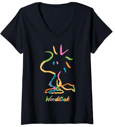Damen Erdnüsse - Woodstock Oversized T-Shirt mit V-Ausschnitt, Schwarz, XL