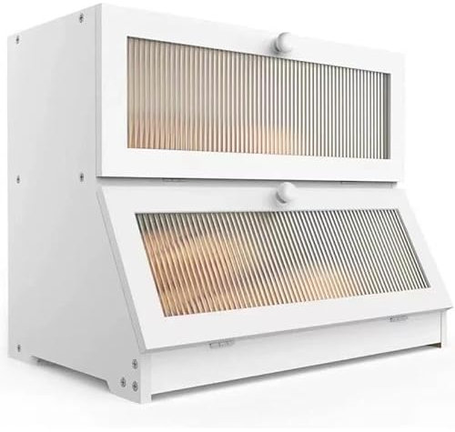 WODFARR Brotkasten aus Bambus, 2 Lagen, Brotkasten für die Aufbewahrung von Brot, Aufbewahrungsbox für Küche (weiß)