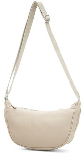 Mezzaluna - Borsa a tracolla da donna, in tessuto leggero, con tasca con zip, colore: cielo, Beige chiaro