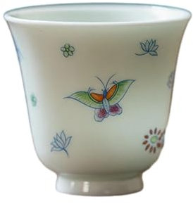 Taza maestra de cerámica china, cuenco de té retro celadón para el hogar, taza de flores de amor con mariposa antigua