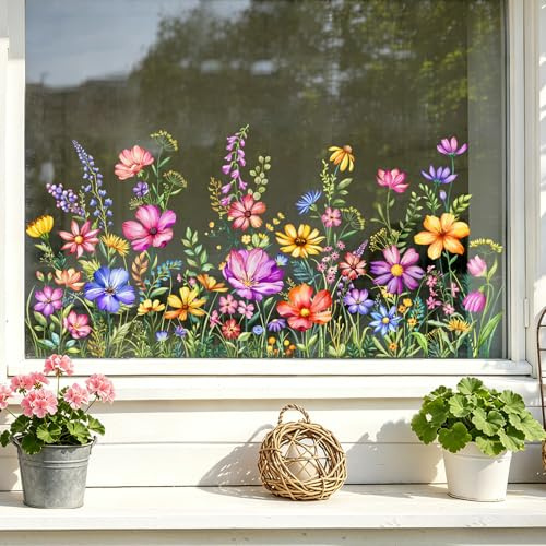Supzone Fensterbilder Wildblumen Sommer Frühling Fenstersticker Anti-Kollision Doppelseitig Statisch Haftende Fensteraufkleber Selbstklebend
