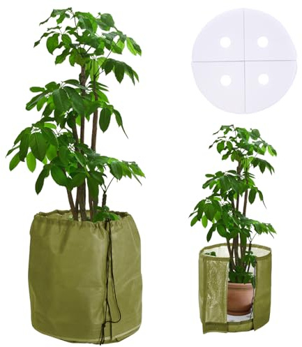 DEWUR Protection thermique pour plantes d'extérieur, double isolation, protection hivernale pour plantes en pot contre le gel et l'humidité, avec drainage (vert, 65 x 70 cm)