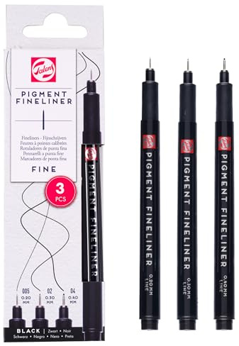 Talens set di fineliner pigmentati – 3 punte fini (0,20 mm, 0,30 mm, 0,40 mm) – Inchiostro nero permanente e resistente alla luce – Penne per disegno, schizzi, scrittura e arte