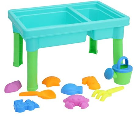 WELL HOME MOBILIARIO & DECORACIÓN Juego de Mesa de Arena y Agua con 10 Piezas - Incluye Moldes, Rastrillo, Pala y Regadera - Material Resistente y Ligero