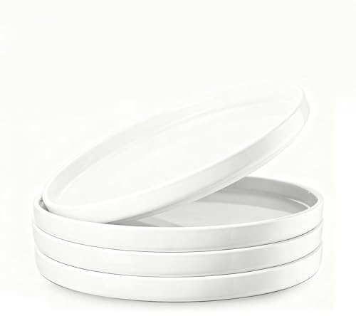 DSYZWEE 4er Set Speiseteller I weiße Porzellan-Essteller, 9.2Zoll/22,5 cm flache Keramikteller, Mikrowellen, Ofen und Spülmaschinenfest für Salat, Dessert und VorspeiseKratzfest und Bleifrei Weiß