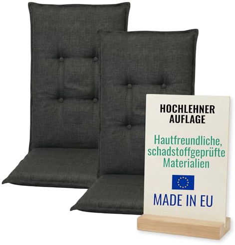 Pillows24 2X Hochlehner Auflagen 120x50x6 cm, UV-fest | mit Befestigungsbändern, bequem gepolstert, Sitzpolster für Gartenmöbel & Klappsessel, Sitzauflagen Hochlehner, Grau