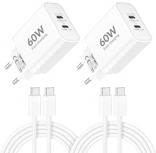 45W 2-portars USB-C-snabbladdare för iPhone 17/Air/16/16e/15 Pro Max, iPad Pro Air 13/11, iPad 10/11/A 16 generation, 40W USBC adapter PD Plug snabbladdare + 2-pack 2 m typ C-kabel