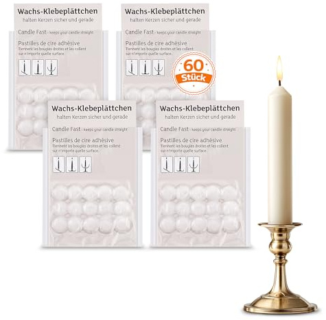 Juego de 60 placas adhesivas de cera, fijación segura para velas, reutilizable y fácil de usar, evita el deslizamiento en todas las superficies, ideal para Adviento, bodas y uso diario