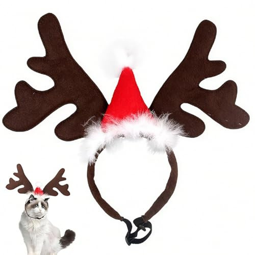 UIEXAY Weihnachten Haustier Stirnband, Rentier Hunde Weihnachtskostüm Weihnachtsmütze Hund Elch Weihnachten Geweih Haarreif Mit Weihnachtsmütze Für Hunde Katzen