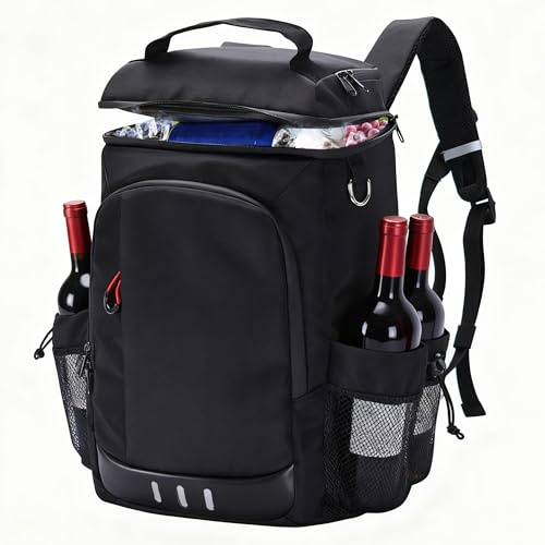 Mochila térmica para camping, capacidad de 24 l, con aislamiento, diseño impermeable para playa, pesca, pícnic, viajes, barbacoa (negro)