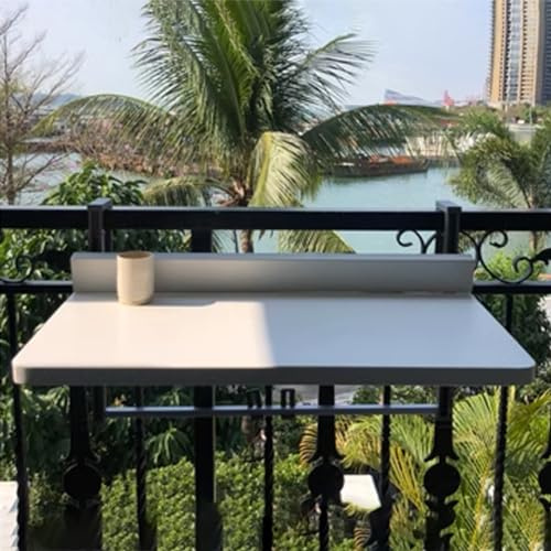 Balcony Hanging Table,Foldable Balcony Hanging Table Adjustable Railing Table for Patio Wall-Mounted Side Table Compact Outdoor Dining Desk (White/Black) - Perfect for Small Spaces