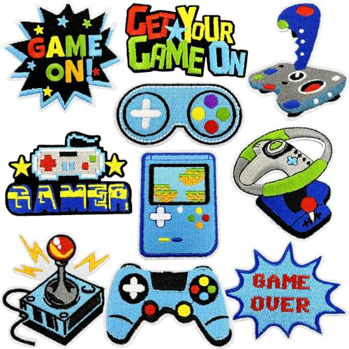 10 Stück Videospiel-Aufnäher zum Aufbügeln Flicken Bügelbilder Videospiel Spiel Stickerei Aufnäher Iron on Sew on Patch für Gamer Fans Enthusiasten Jungen Rucksäcke DIY Kleidung