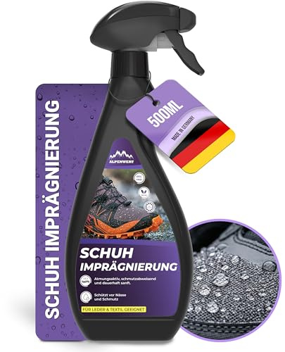 ALPENWERT – skoimpregneringsspray 500 ml – fuktskydd och smutsskydd för skor, sneakers, läder, mocka och textil – ventilerande skovård, impregneringsspray för utomhus, vardag och sport