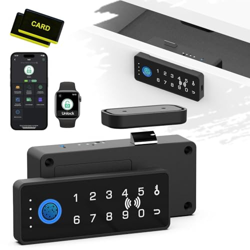Anweller Smart Cabinet Lock with Fingerprint and Passcode RFID Electronic Child Safety Baby Proofing Drawer Locks for Desk File Liquor Drawer Cupboard Kitchen Black Horizontal