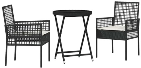 zylophax Set da bistrò da giardino, 3 pezzi, in rattan sintetico, resistente alle intemperie, con piano in vetro di sicurezza, imbottito, per esterni, terrazza e balcone