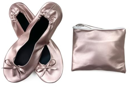 LCKKJHG Vikbara bärbara ballerinor för kvinnor, mjuka sulor, platta skor för resor och bröllop med väska, Rosa rosa, 36 EU